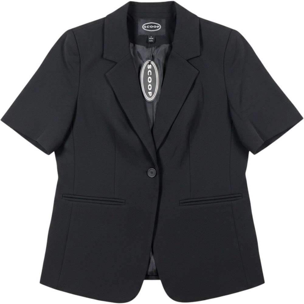 Scoop Womens Short Sleeve Boxy Blazer Black Soot Single Button Size L 12-14 NEW